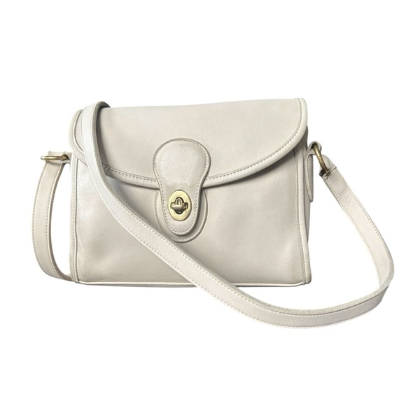 Coach Handbags - Vintage COACH DEVON‎ Leather Crossbody Bag Purse 9908 Ivory Bone Brass Hardware